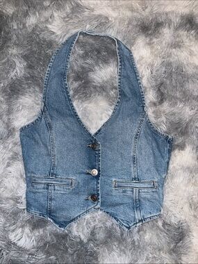 Altar'd State Light Blue Denim Halter Vest